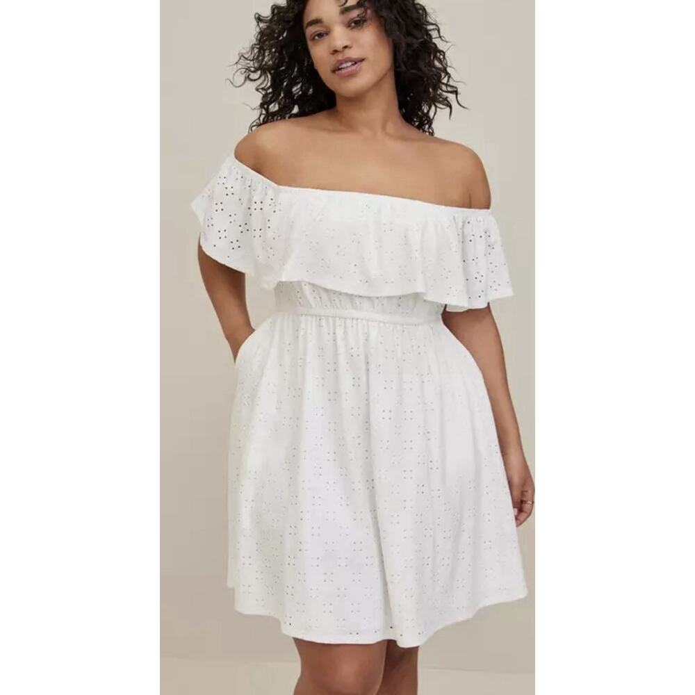 Torrid 3X Off Shoulder Skater Dress - Knit Eyelet White